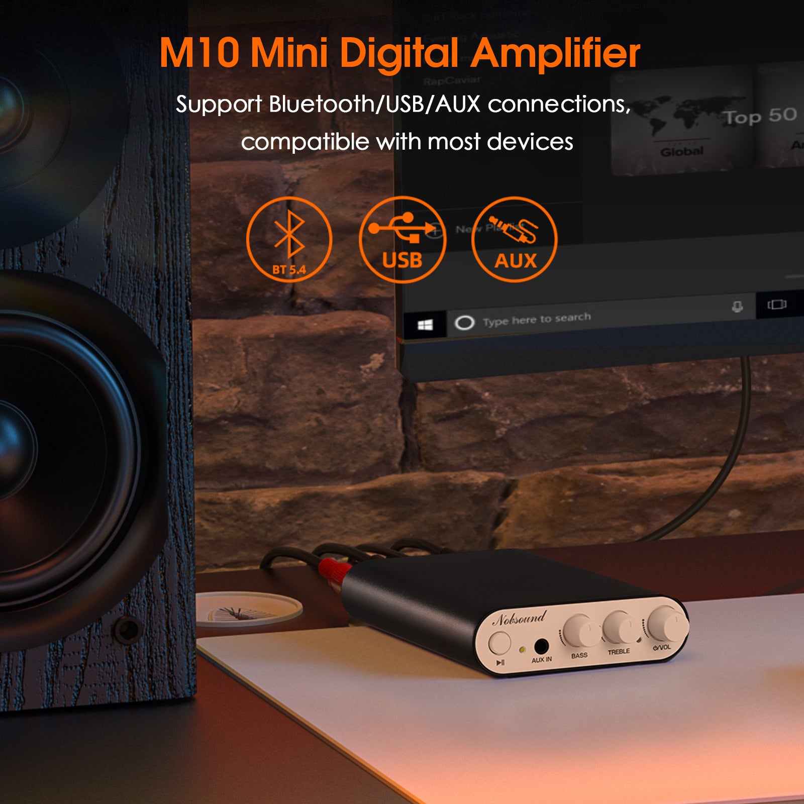 Nobsound M10 Mini TPA3255 Digital Amplifier with Bluetooth/USB Input
