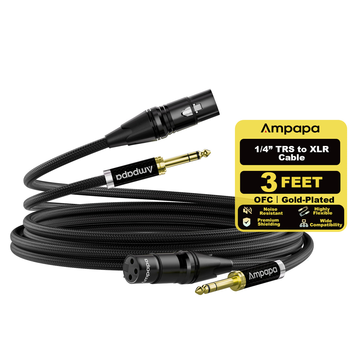 Ampapa 1/4 Inch TRS to XLR Female Balanced Cable with Oxygen-free Copper