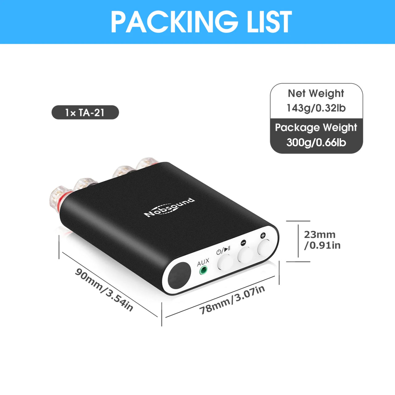 Nobsound TA-21 Mini Bluetooth 5.0 DSP Digital Amplifier TPA3221 Stereo Audio Amp Receiver