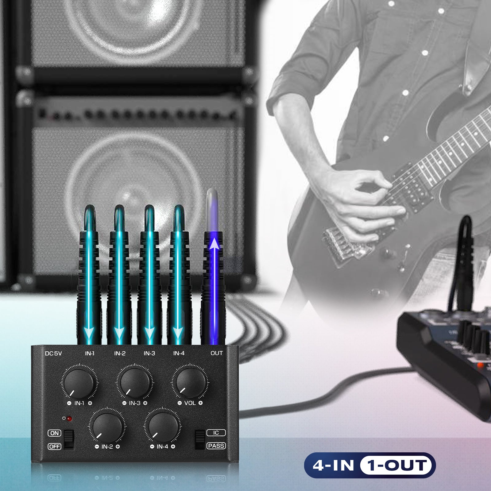 Douk Audio MC5-BX Mini Stereo 4 Channel Audio Mixer Ultra Low-Noise Home/ Studio/ Bar Line Mixer
