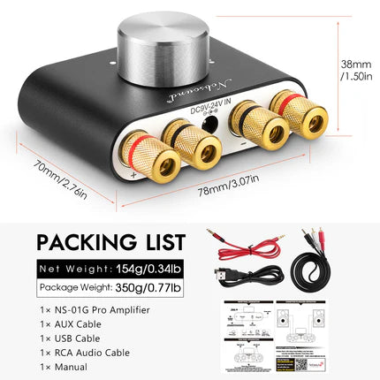 Nobsound NS-01G PRO Mini Bluetooth 5.0 Digital Amplifier USB Sound Card Stereo Audio Amp 50W+50W
