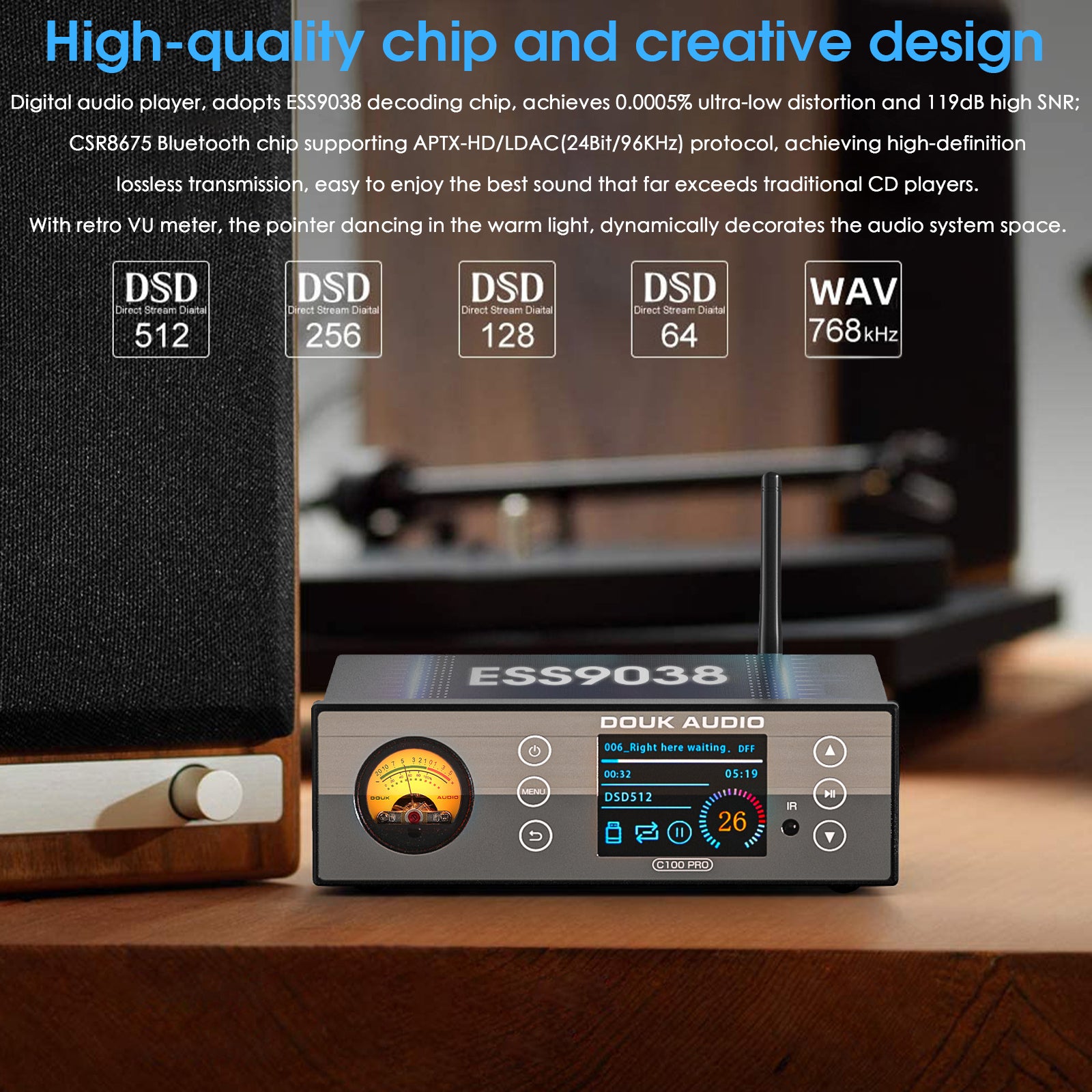 Douk Audio C100 PRO Mini Digital Audio player Hi-res Music Streamer Preamp 384K DSD