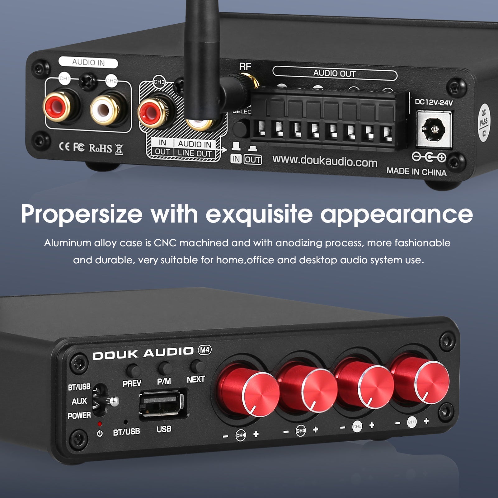 Douk Audio M4 HiFi Bluetooth 5.0 Digital Amplifier Stereo 4 Channel Multi-room Audio Amp 50W×4
