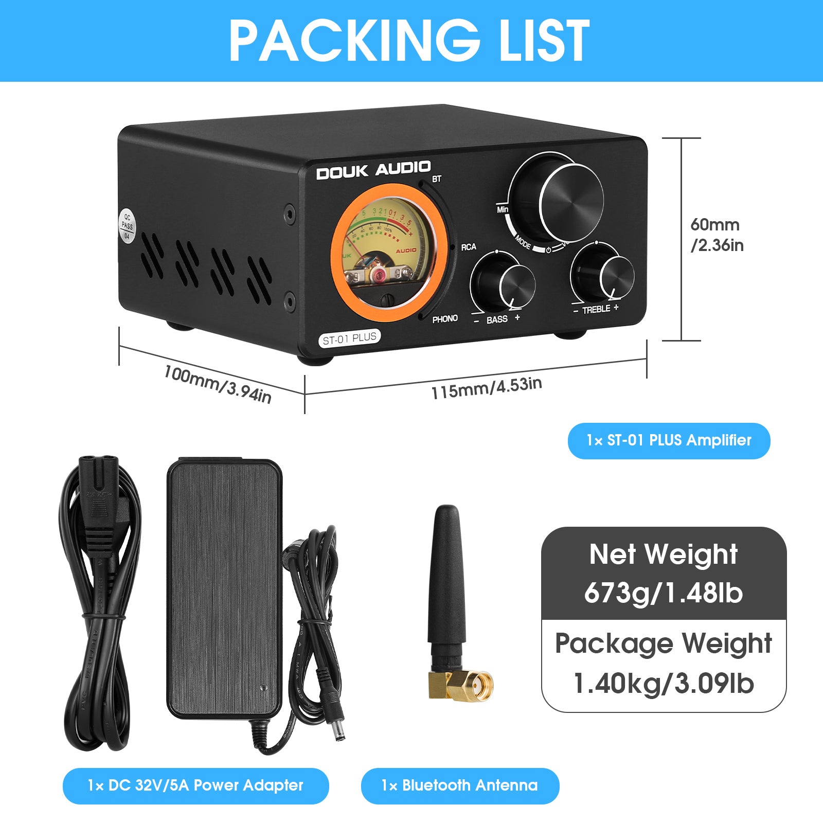 Douk Audio ST-01 PLUS HiFi Bluetooth TPA3255 Digital Amplifier VU Meter Turntable Audio Stereo Amp