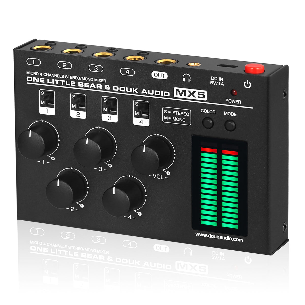 Douk Audio MX5 Mono/Stereo 4 Channel Audio Mixer Ultra Low-Noise Line Mixer LED Level Meter