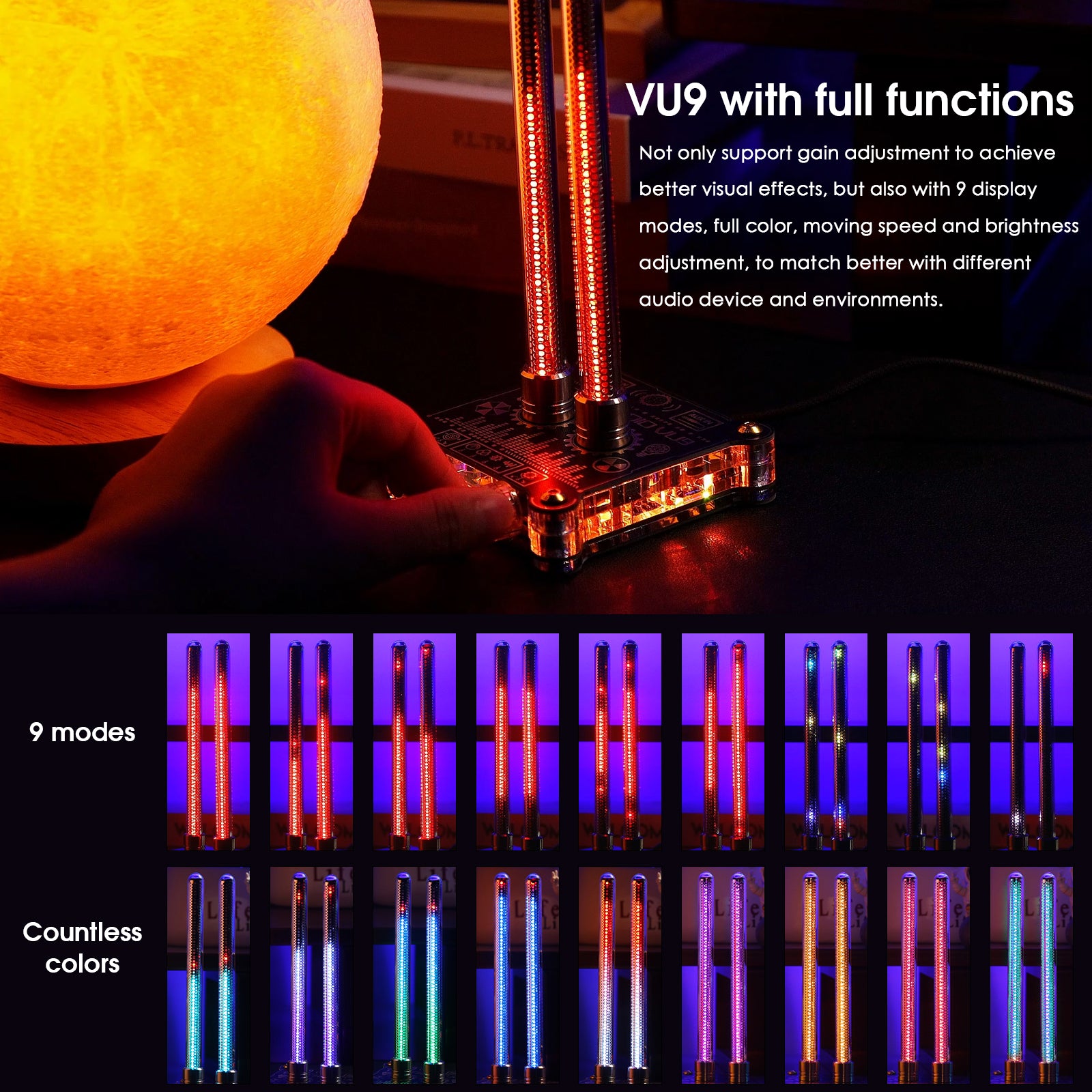 VU9 Pixie Tube Sound Level Meter Ref to Retro Nixie Tube Audio Spectrum w/MIC Pickup