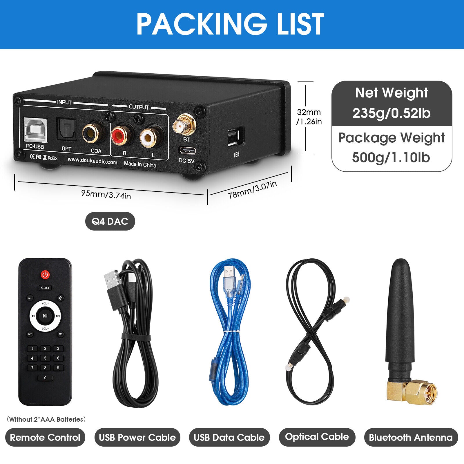 Nobsound Q4 Mini Bluetooth 5.0 Stereo USB DAC Gaming S/PDIF Digital to Analog Converter 192K