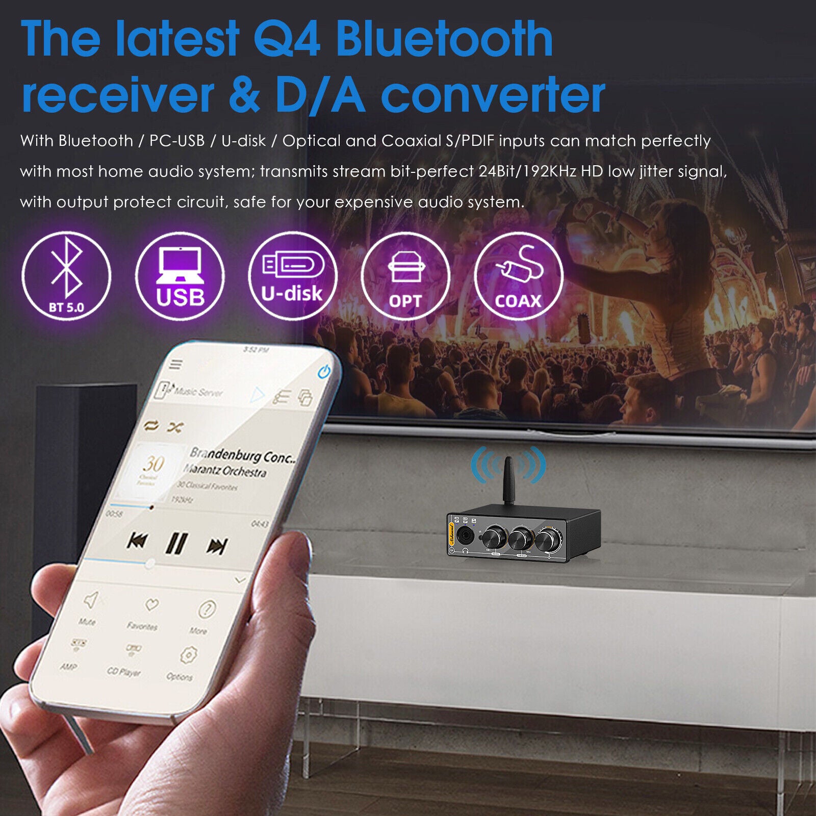 Nobsound Q4 Mini Bluetooth 5.0 Stereo USB DAC Gaming S/PDIF Digital to Analog Converter 192K