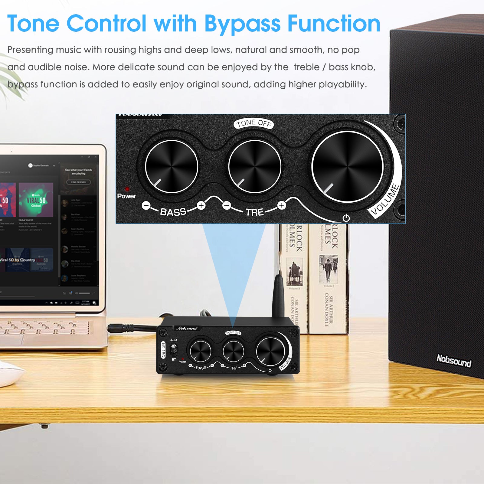 Nobsound NS-15G Mini Bluetooth 5.0 Digital Amplifier Receiver TPA3116 Stereo Audio Amp 100W+100W