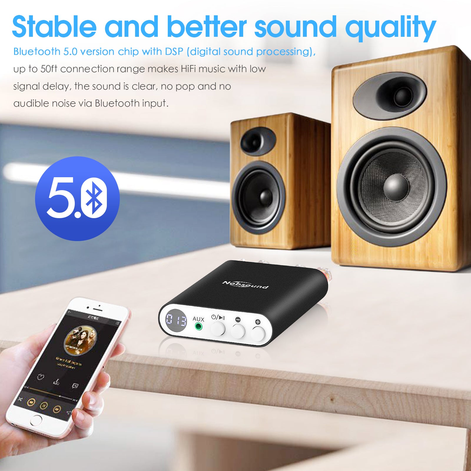 Nobsound TA-21 Mini Bluetooth 5.0 DSP Digital Amplifier TPA3221 Stereo Audio Amp Receiver