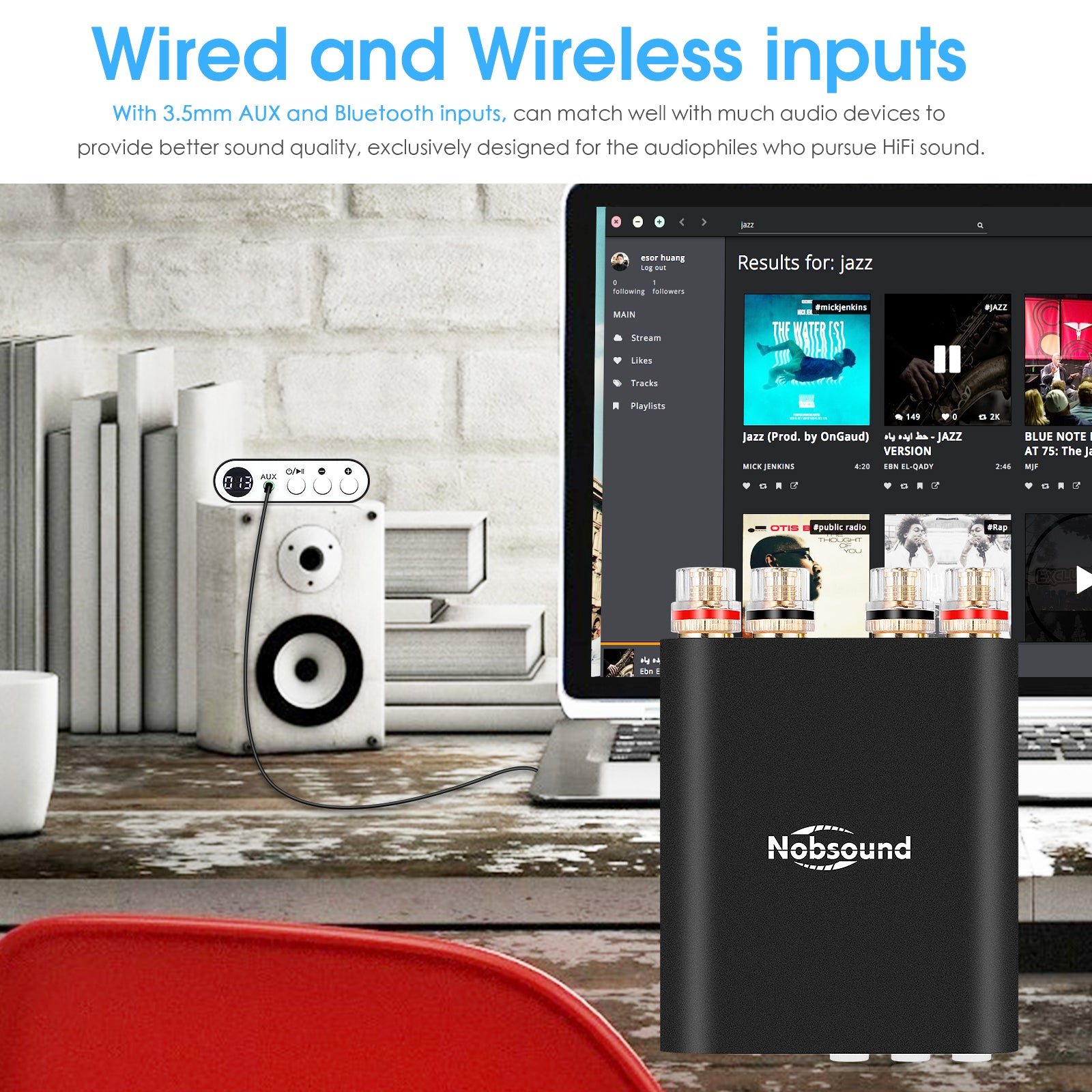 Nobsound TA-21 Mini Bluetooth 5.0 DSP Digital Amplifier TPA3221 Stereo Audio Amp Receiver