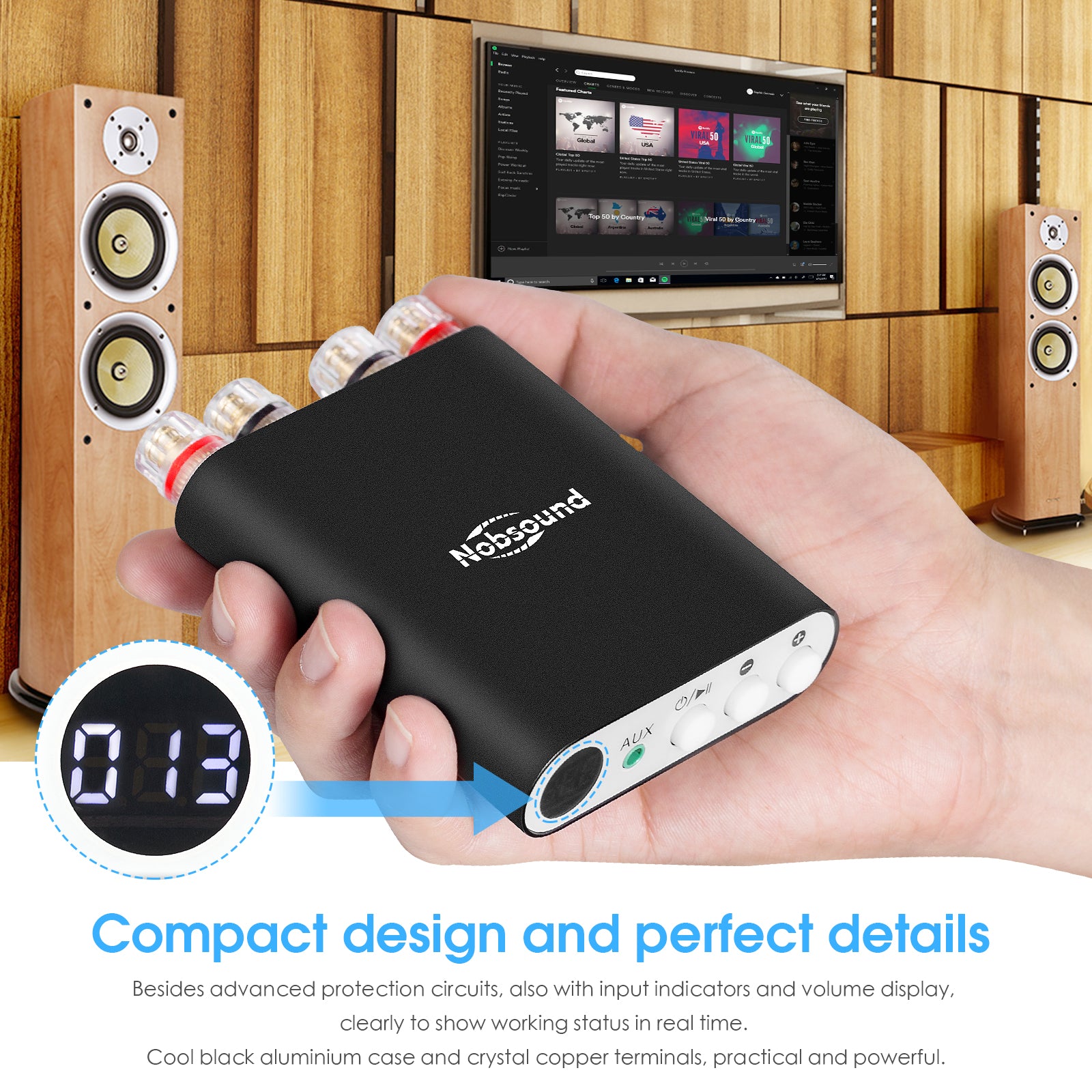 Nobsound TA-21 Mini Bluetooth 5.0 DSP Digital Amplifier TPA3221 Stereo Audio Amp Receiver