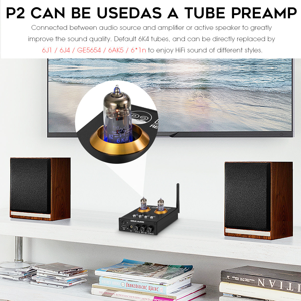Douk Audio P2 Mini Bluetooth 5.0 Vacuum Tube Preamp USB Player Stereo Headphone Amplifier