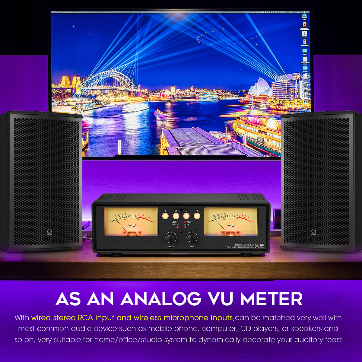 Douk Audio VU2 MIC+LINE Dual Analog VU Meter Stereo RCA Audio Splitter Switcher Box Audio Spectrum Display