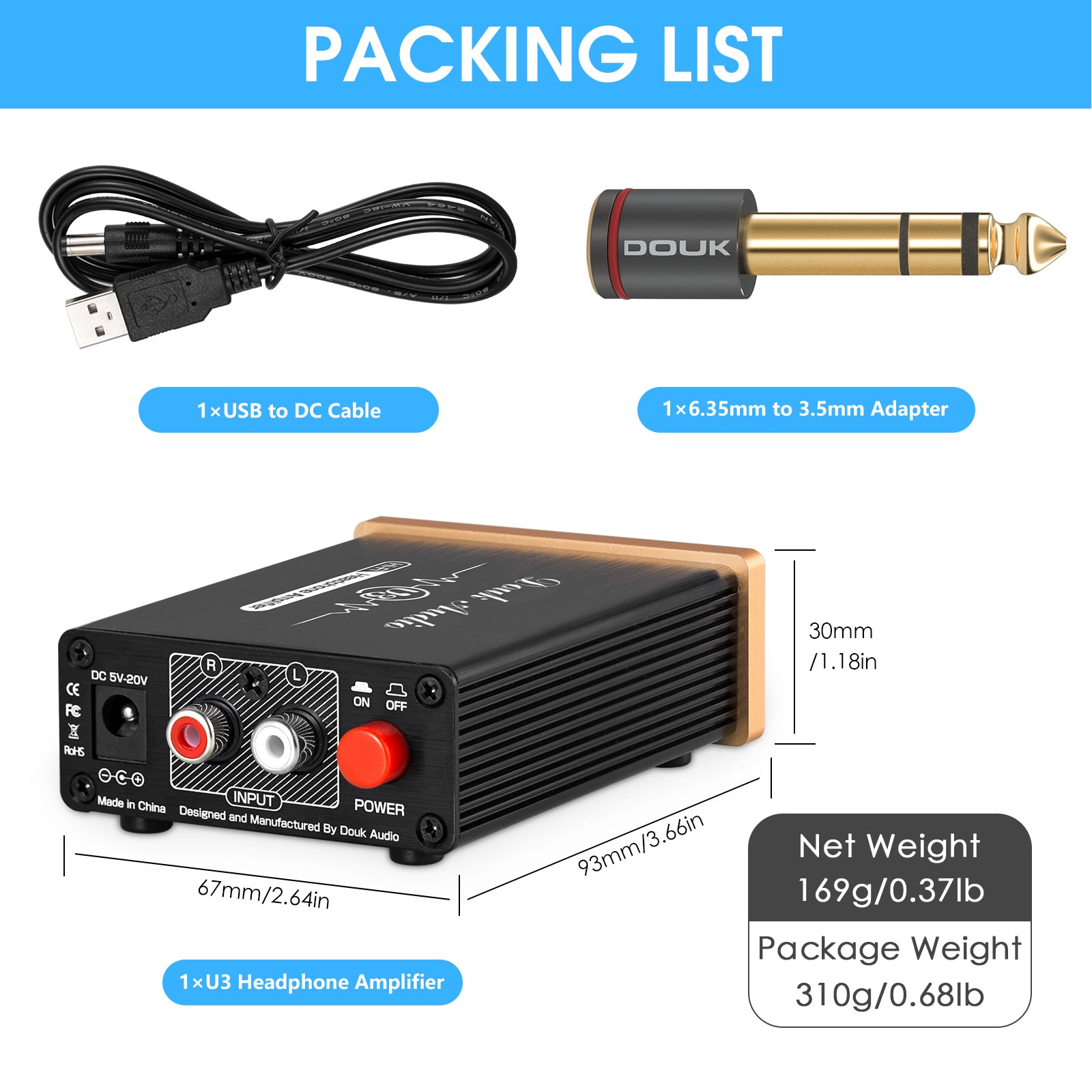Douk Audio U3 Mini Class A Headphone Amplifier HiFi Desktop Stereo Amp for HD650/K701/DT880/T70/RS1e