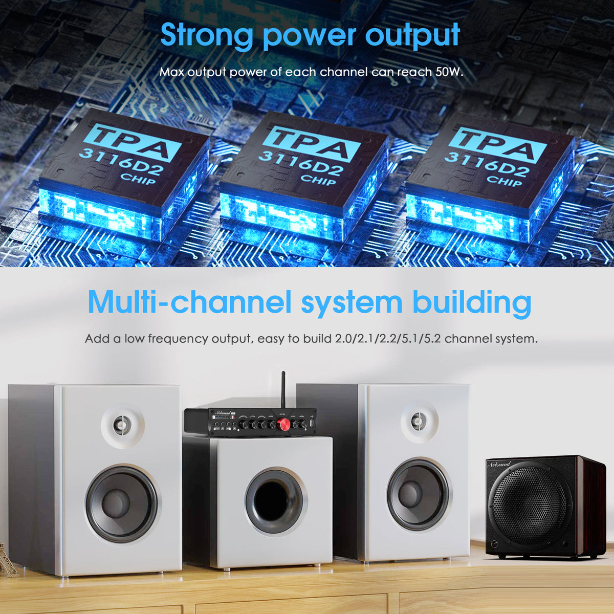 Nobsound M5.1 HiFi 5.1 Channel Amplifier w/Bluetooth COAX/OPT/USB Home Subwoofer Power Amp