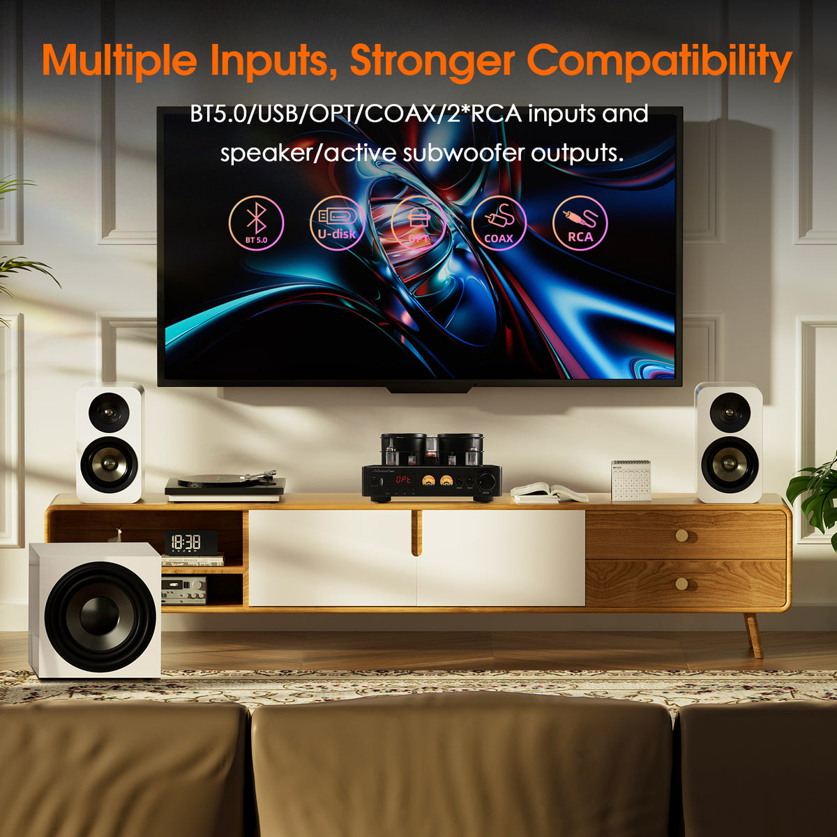 Nobsound AV-525 HiFi Bluetooth 5.0 Vacuum Tube Amplifier Coaxial / Optical Integrated Audio Amp