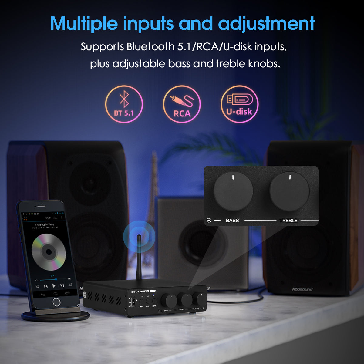 Douk Audio M1 MAX HiFi TPA3255 Power Amplifier Bluetooth Receiver Home Stereo Amp U-disk Player