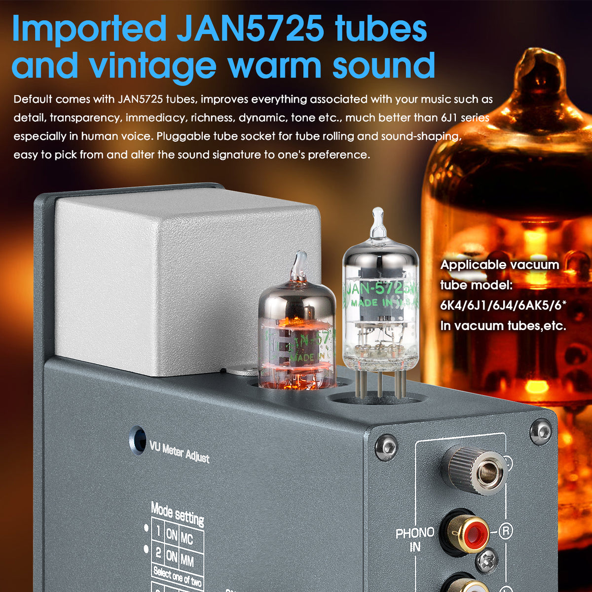 Douk Audio T4 PLUS HiFi GE5654 Röhren-Phono-Vorverstärker für Plattenspieler, Stereo-Vorverstärker, Kopfhörerverstärker mit VU-Meter 