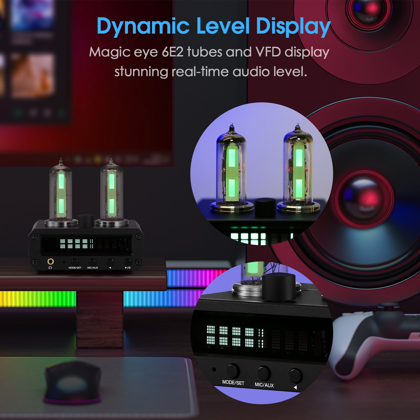 Douk Audio P2-FM Magic 6E2 Preamp Stereo Headphone Amp Sound Level Indicator FM Radio Clock