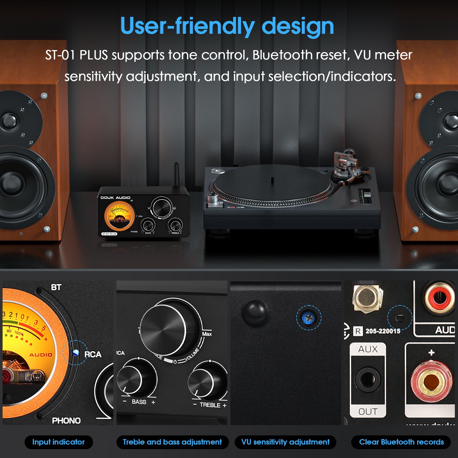 Douk Audio ST-01 PLUS HiFi Bluetooth TPA3255 Digital Amplifier VU Meter Turntable Audio Stereo Amp