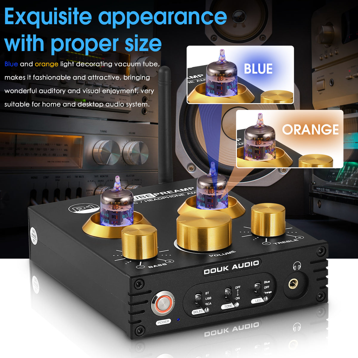 Douk Audio P1 HiFi Bluetooth 5.0 Vacuum Tube Preamp USB DAC Stereo Headphone Amplifier APTX-HD