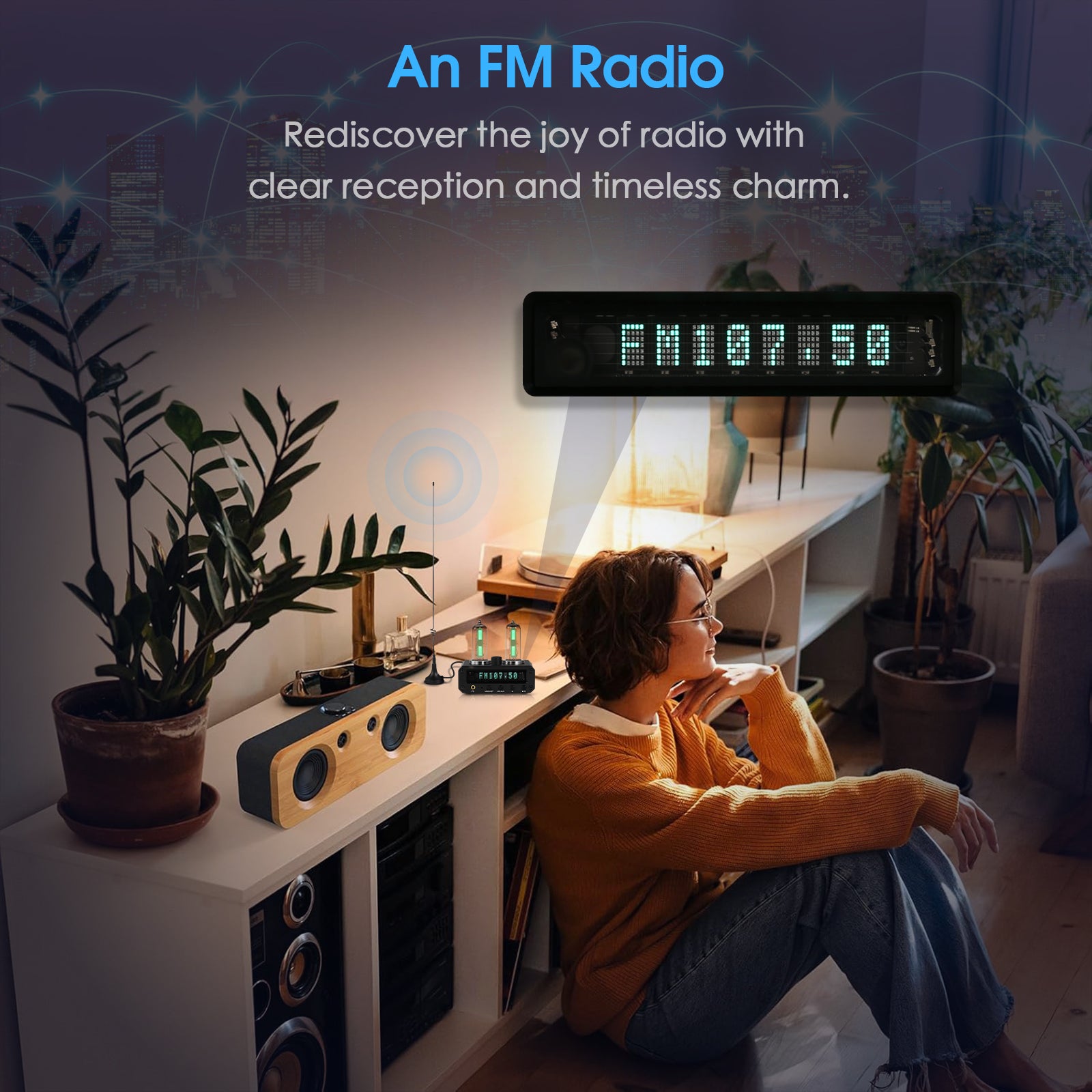 Douk Audio P2-FM Magic 6E2 Preamp Stereo Headphone Amp Sound Level Indicator FM Radio Clock