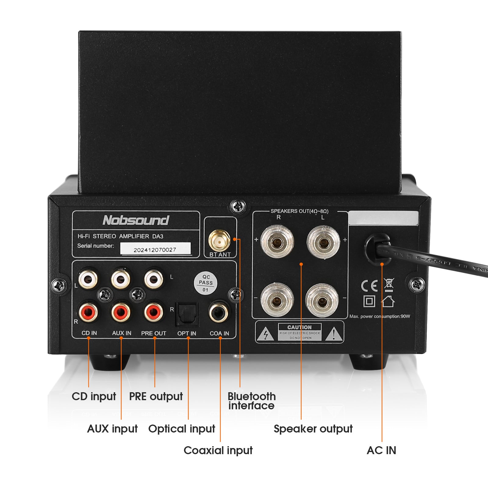 Nobsound DA3 HIFI Bluetooth Tube Power Amplifier with COAX/OPT/USB IN