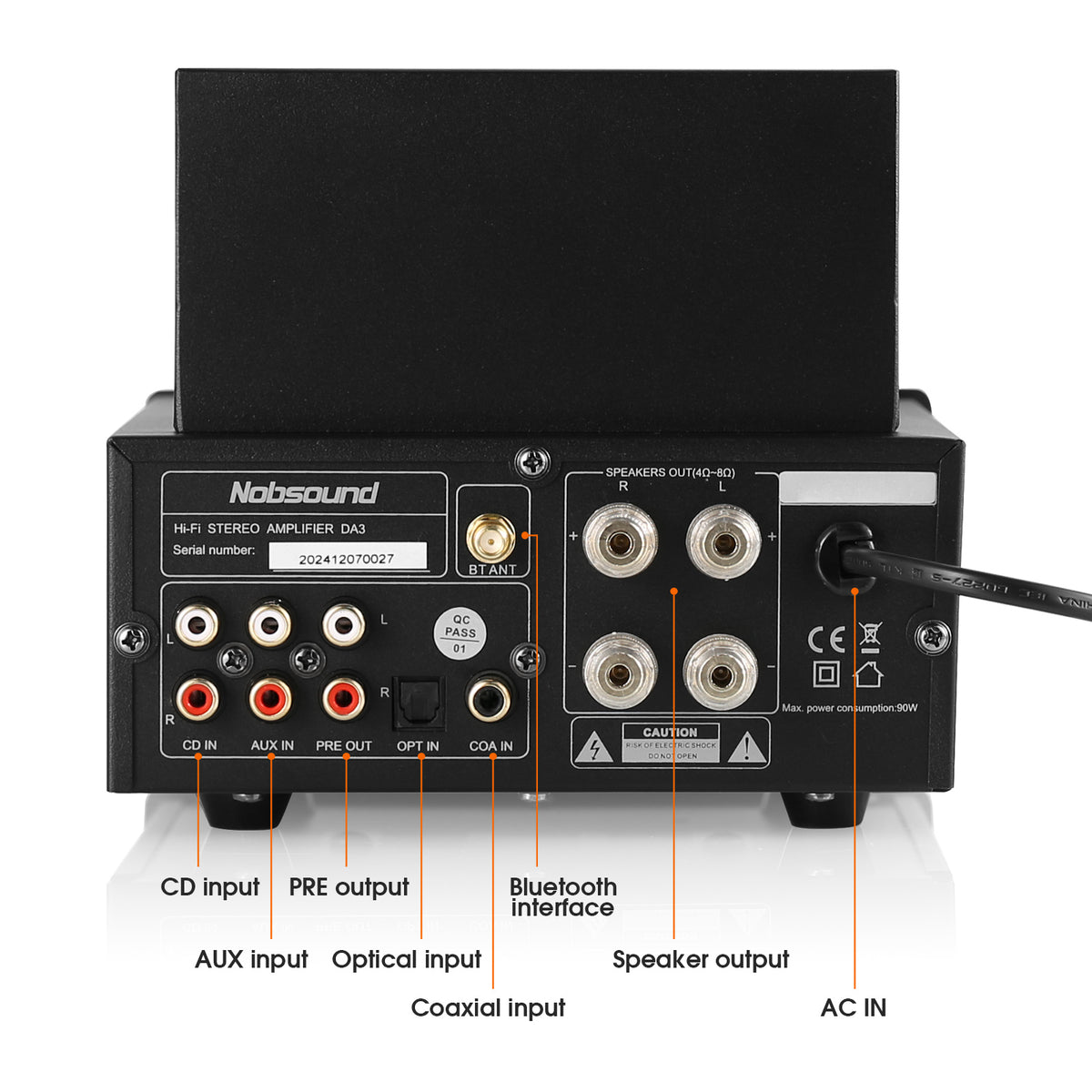 Nobsound DA3 HIFI Bluetooth Tube Power Amplifier with COAX/OPT/USB IN