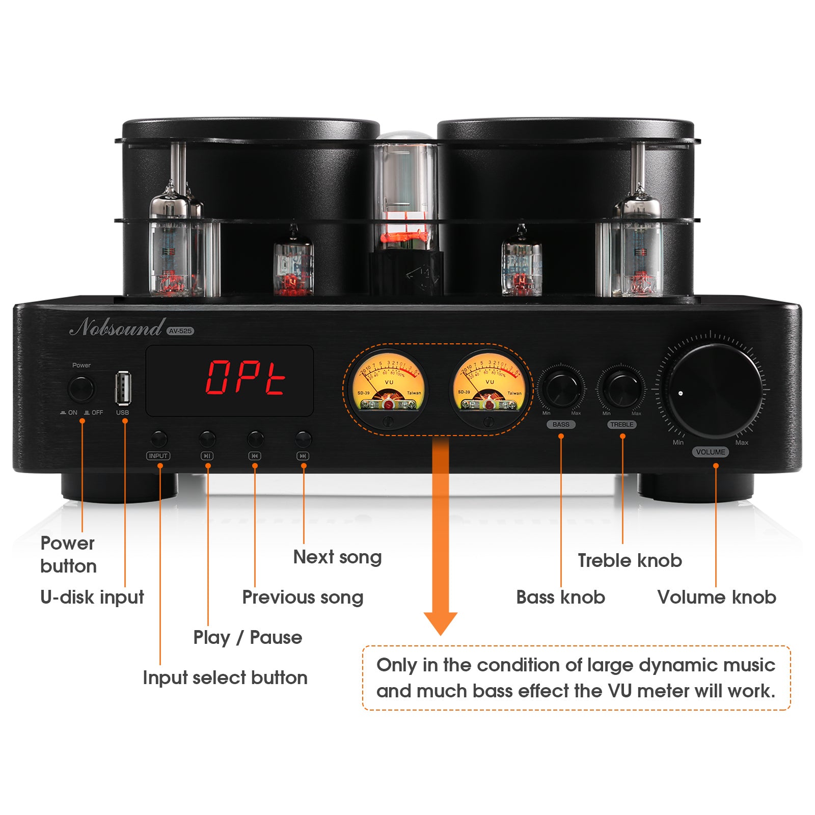 Nobsound AV-525 HiFi Bluetooth 5.0 Vacuum Tube Amplifier Coaxial / Optical Integrated Audio Amp