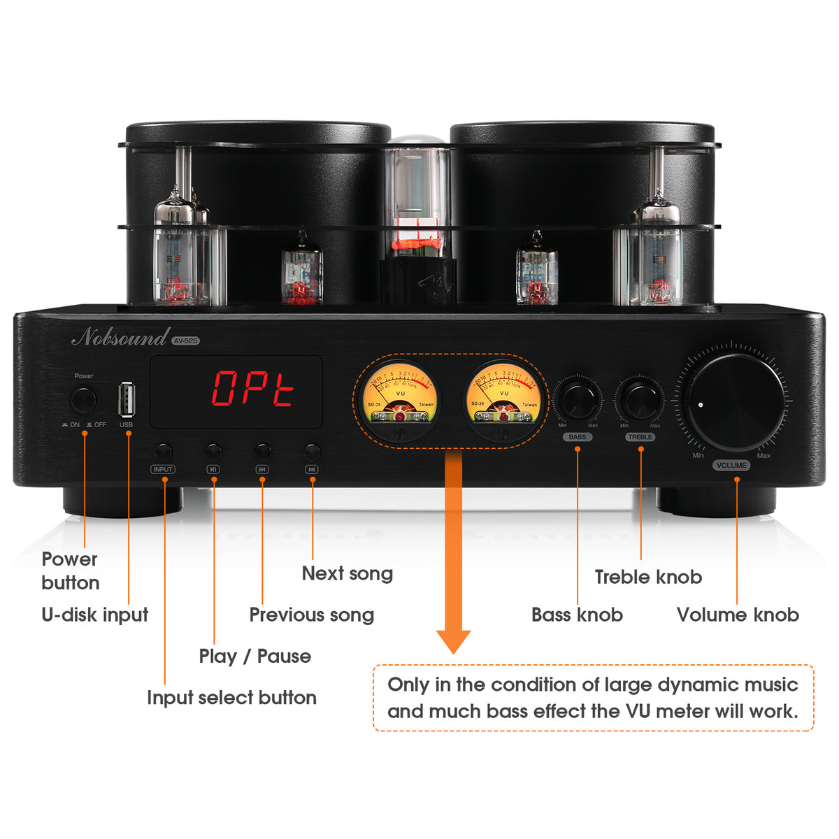 Nobsound AV-525 HiFi Bluetooth 5.0 Vacuum Tube Amplifier Coaxial / Optical Integrated Audio Amp