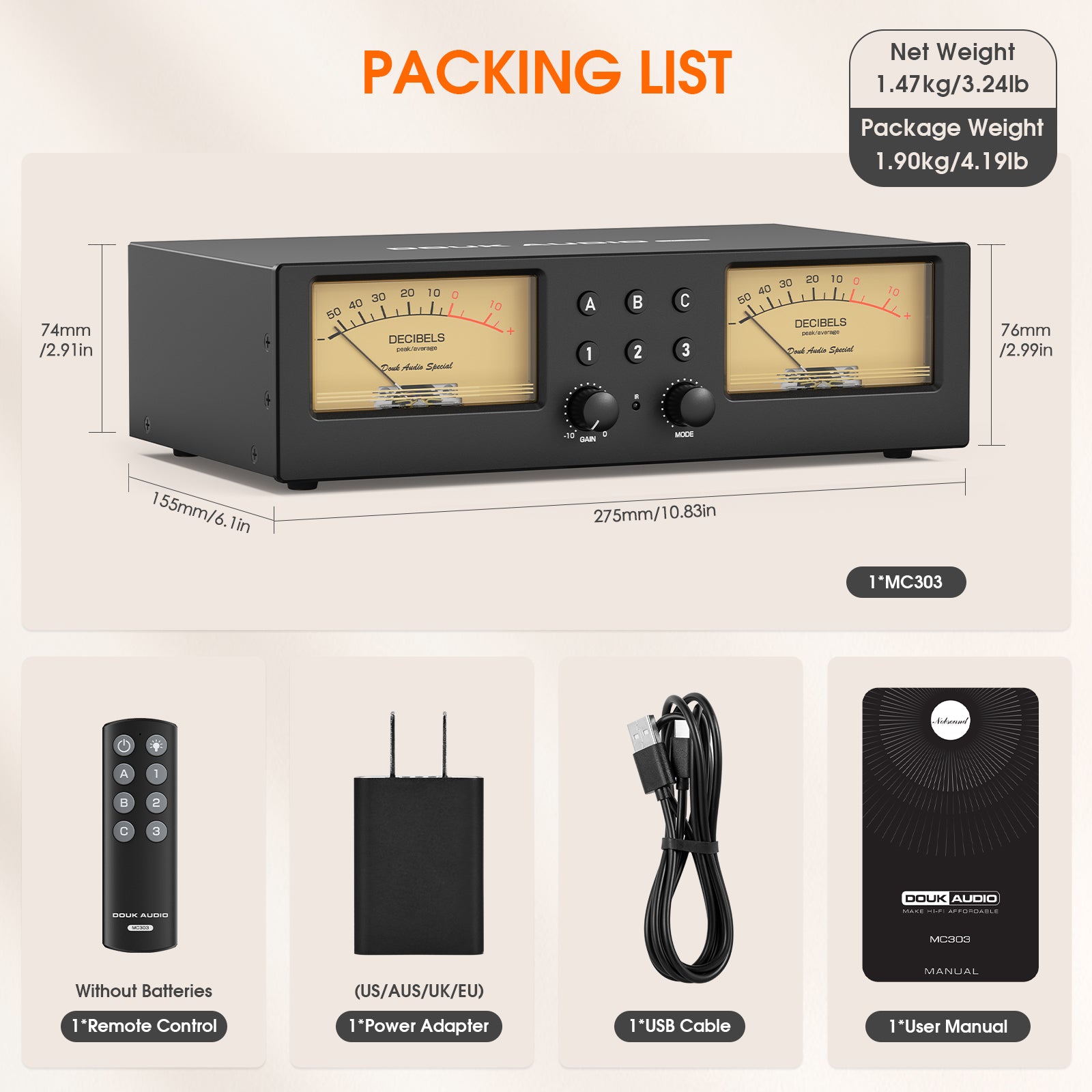 [Pre-Sale]Douk Audio MC303 3-In 3-Out XLR Audio Switcher with Actual Level VU Meter