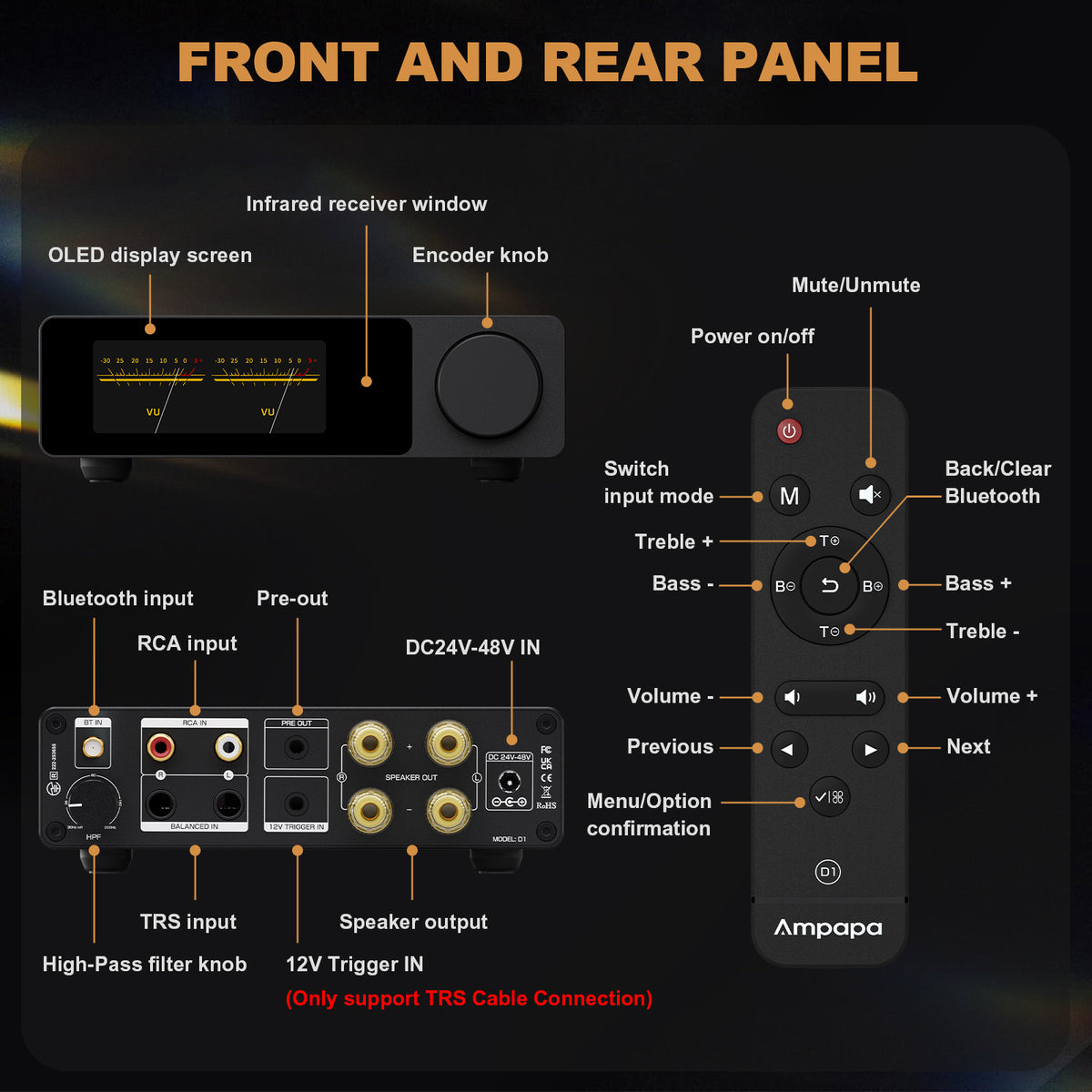Ampapa D1 HIFI TPA3255 Amplifier with Digital VU Meter