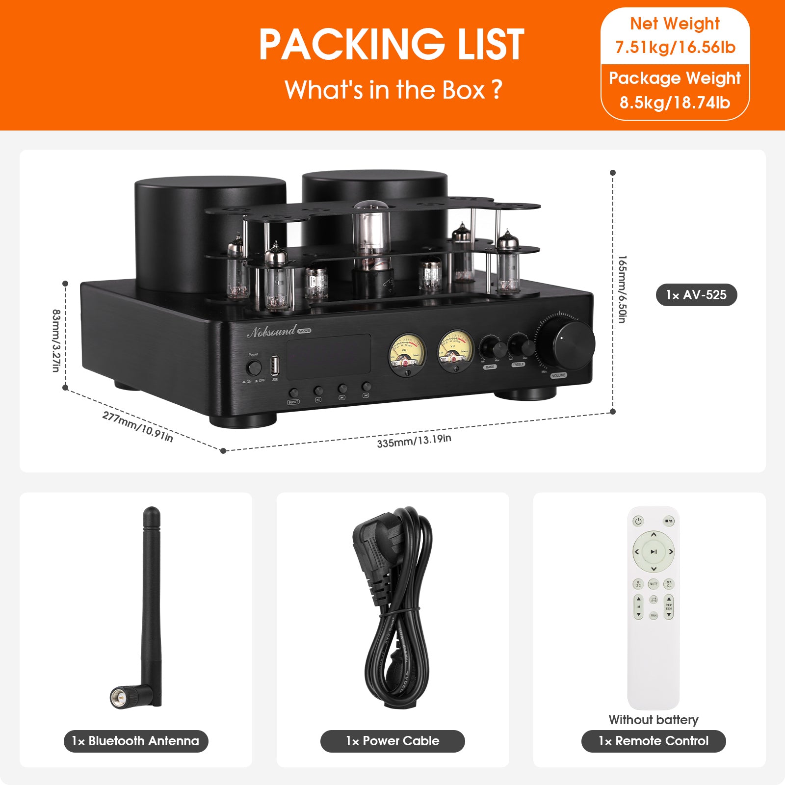 Nobsound AV-525 HiFi Bluetooth 5.0 Vacuum Tube Amplifier Coaxial / Optical Integrated Audio Amp