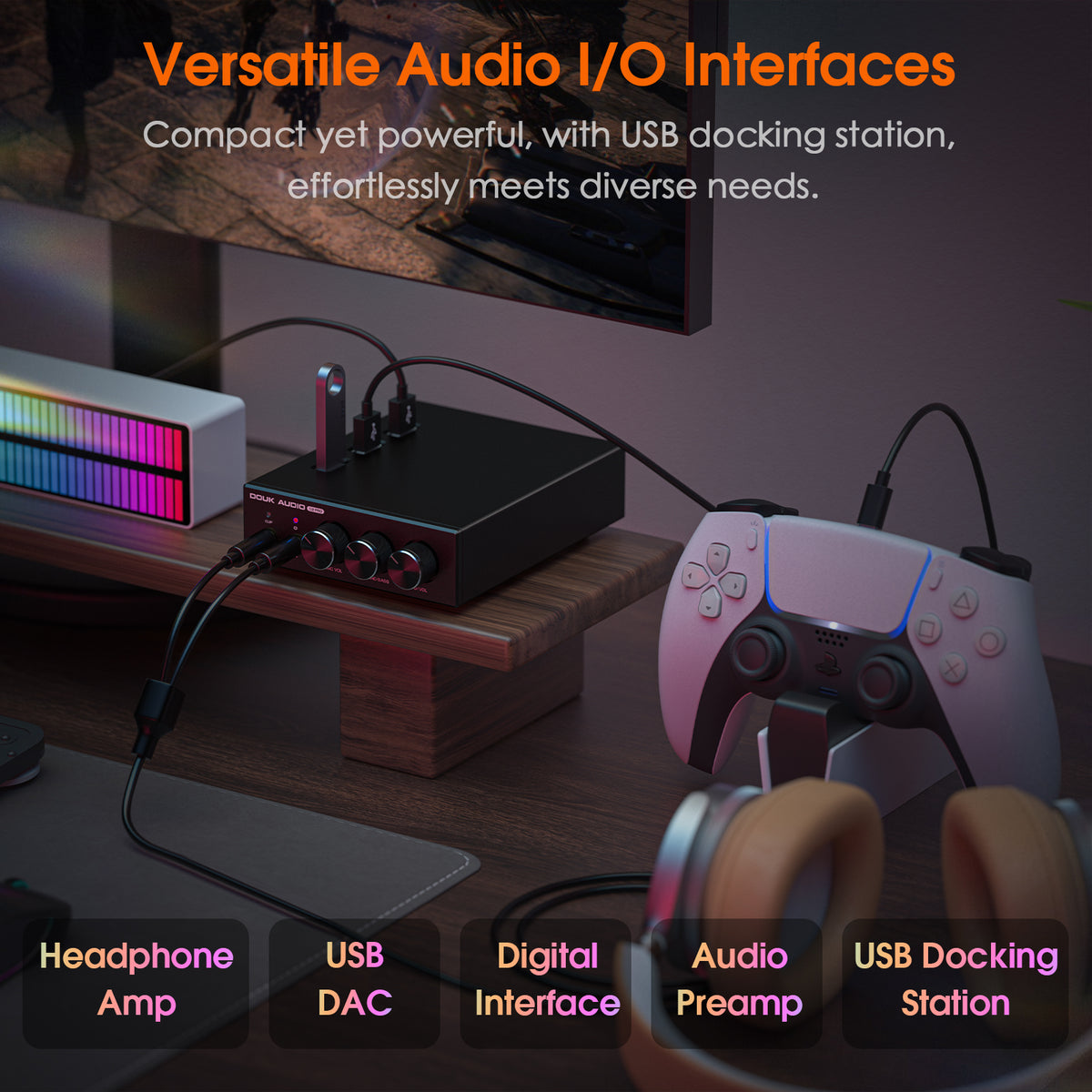 Douk Audio Q2PRO Mini Stereo Gaming DAC Headphone Amp USB/OPT D/A Converter