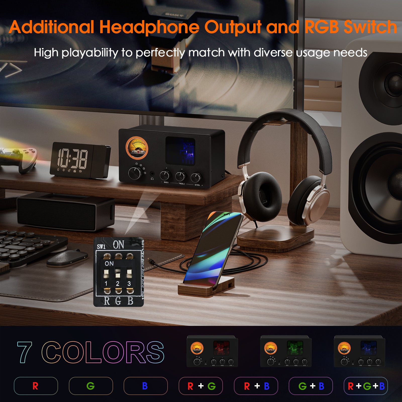 Douk Audio TUBE-T5C Mini Stereo Tube Preamp 4-Way Audio Selector Splitter Headphone Amp w/ VU Meter