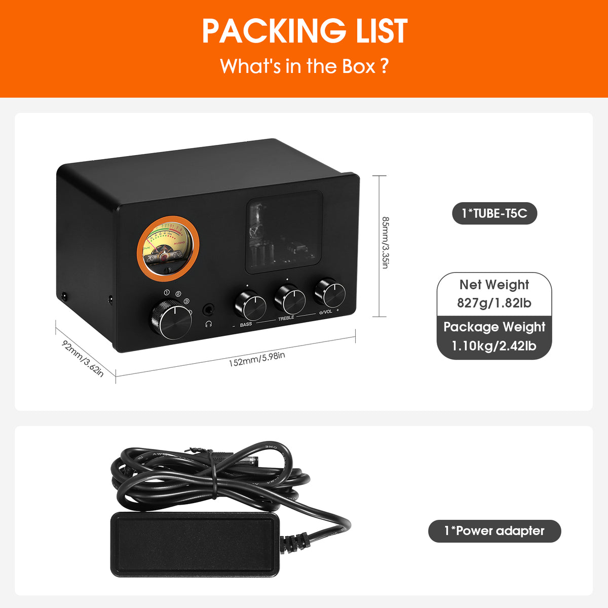 Douk Audio TUBE-T5C Mini Stereo Tube Preamp 4-Way Audio Selector Splitter Headphone Amp w/ VU Meter