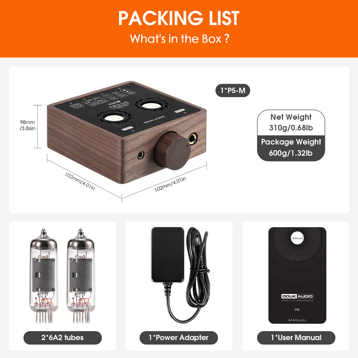 Douk Audio P5 HiFi Vaccum Tube Headphone Amplifier Stereo Audio Preamp with 4.4/6.35mm Jack