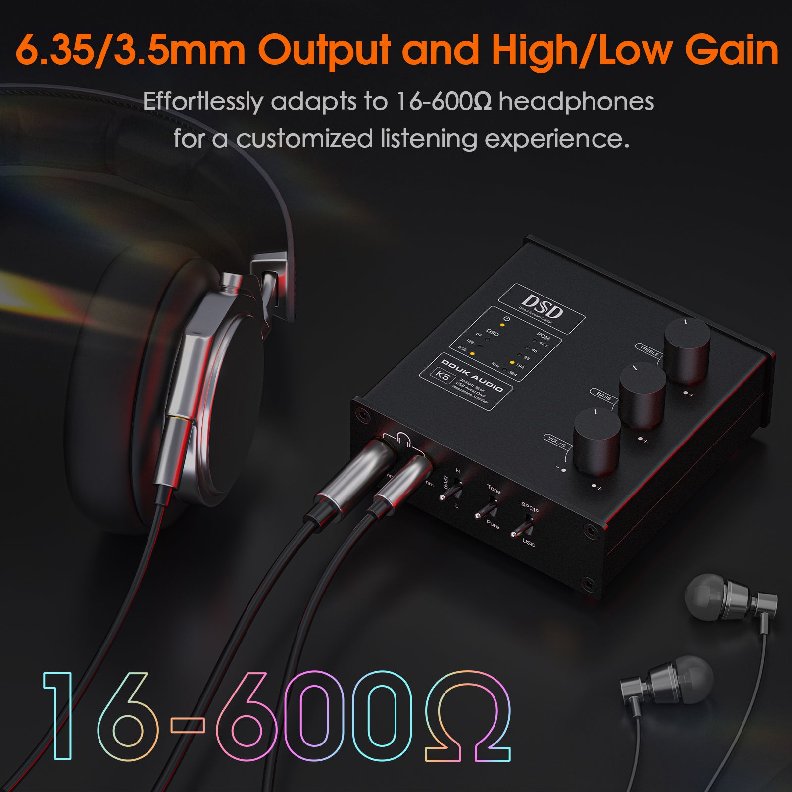 Douk Audio K5 USB DAC Headphone Amplifier OPT Digital to Analog Converter DSD256