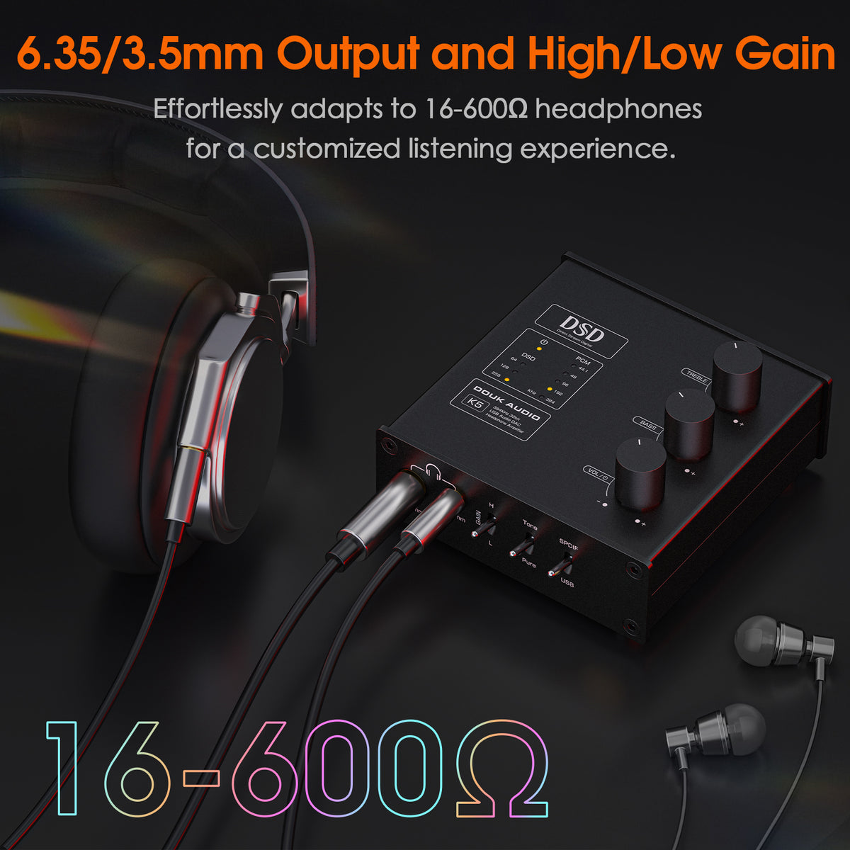 Douk Audio K5 USB DAC Headphone Amplifier OPT Digital to Analog Converter DSD256