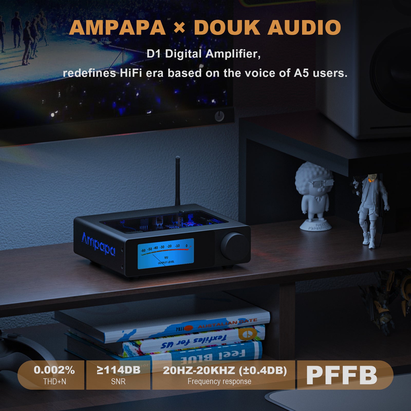 Ampapa D1 HIFI TPA3255 Amplifier with Digital VU Meter