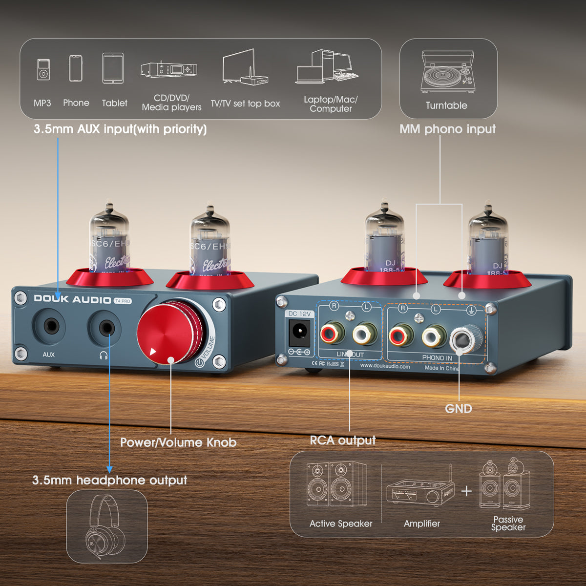 Douk Audio T4 PRO Tube Phono Preamp & Headphone Amplifier