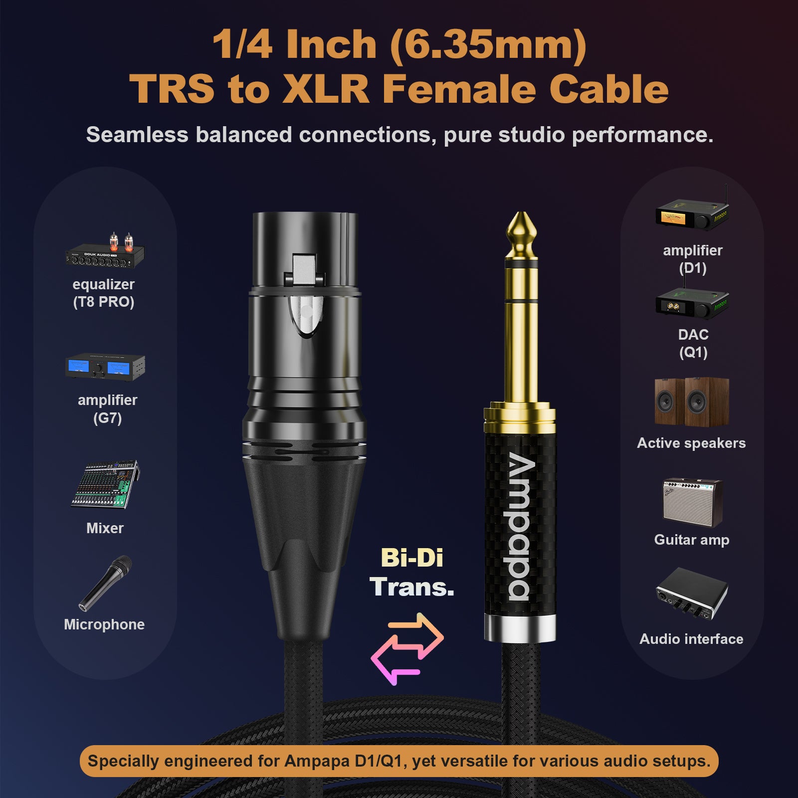 Ampapa 1/4 Inch TRS to XLR Female Balanced Cable with Oxygen-free Copper
