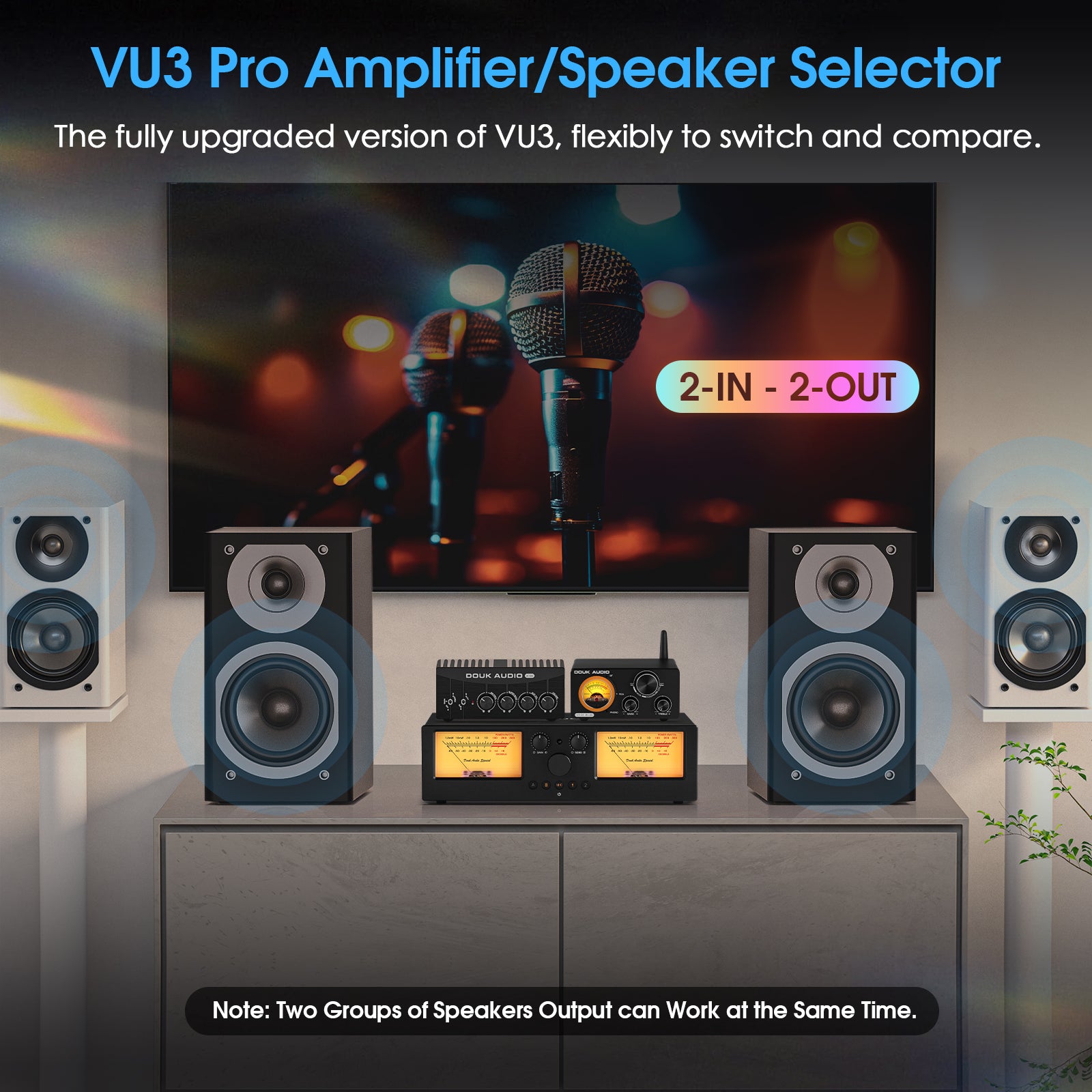 Douk Audio VU3PRO Amplifier/Speaker Selector VU Meter 2-IN-2-OUT Switcher Box
