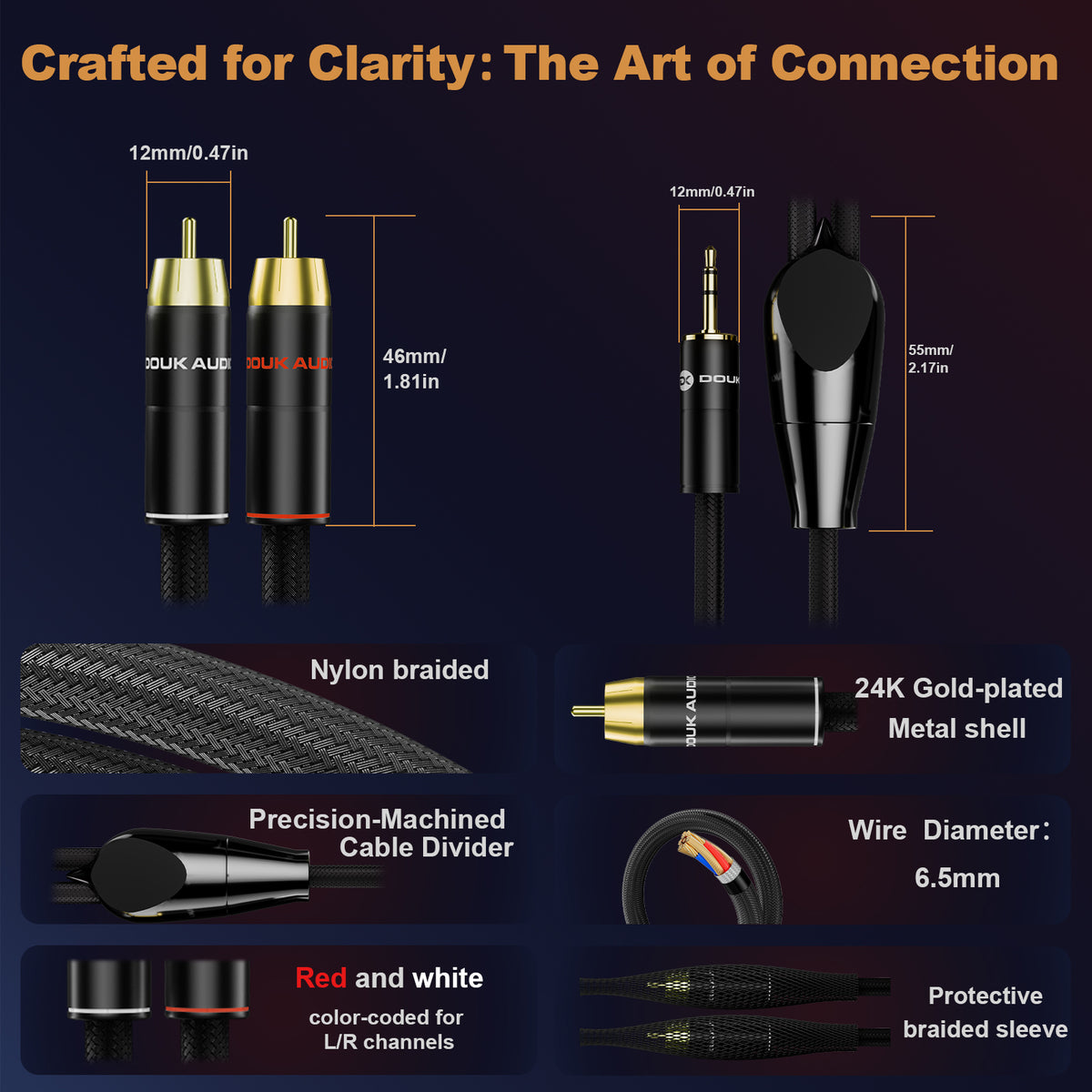 Douk Audio 3.5mm to RCA Cable HIFI RCA Male to AUX Stereo Cable