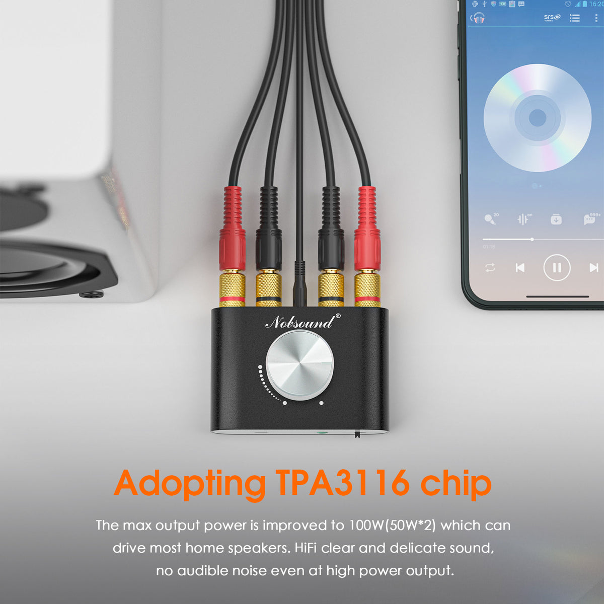 Nobsound NS-01G PRO Mini Bluetooth 5.0 Digital Amplifier USB Sound Card Stereo Audio Amp 50W+50W