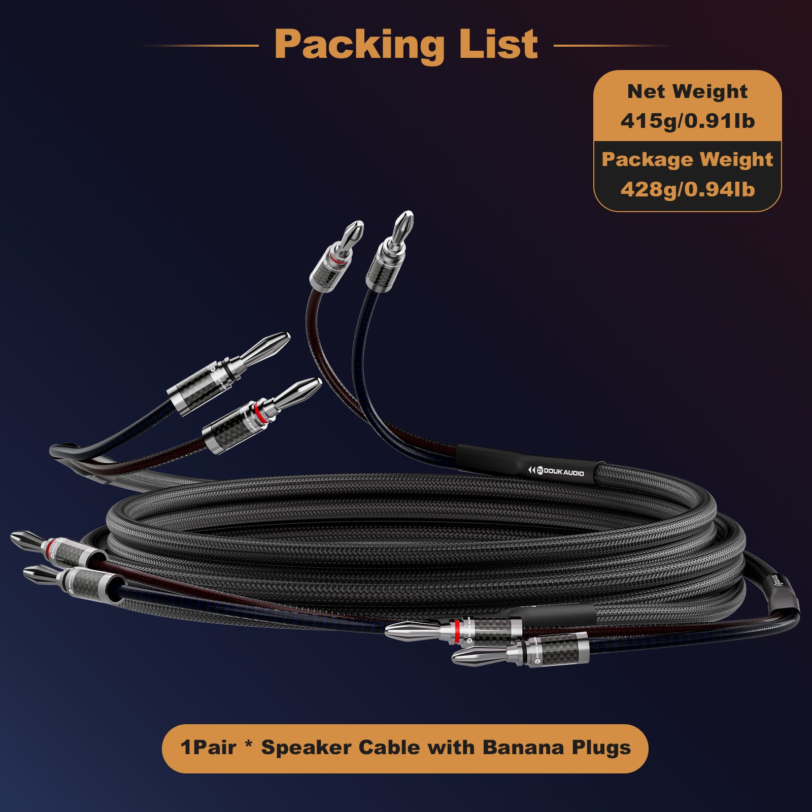 Douk Audio Speaker Cable with Banana Plugs & Oxygen-Free Copper