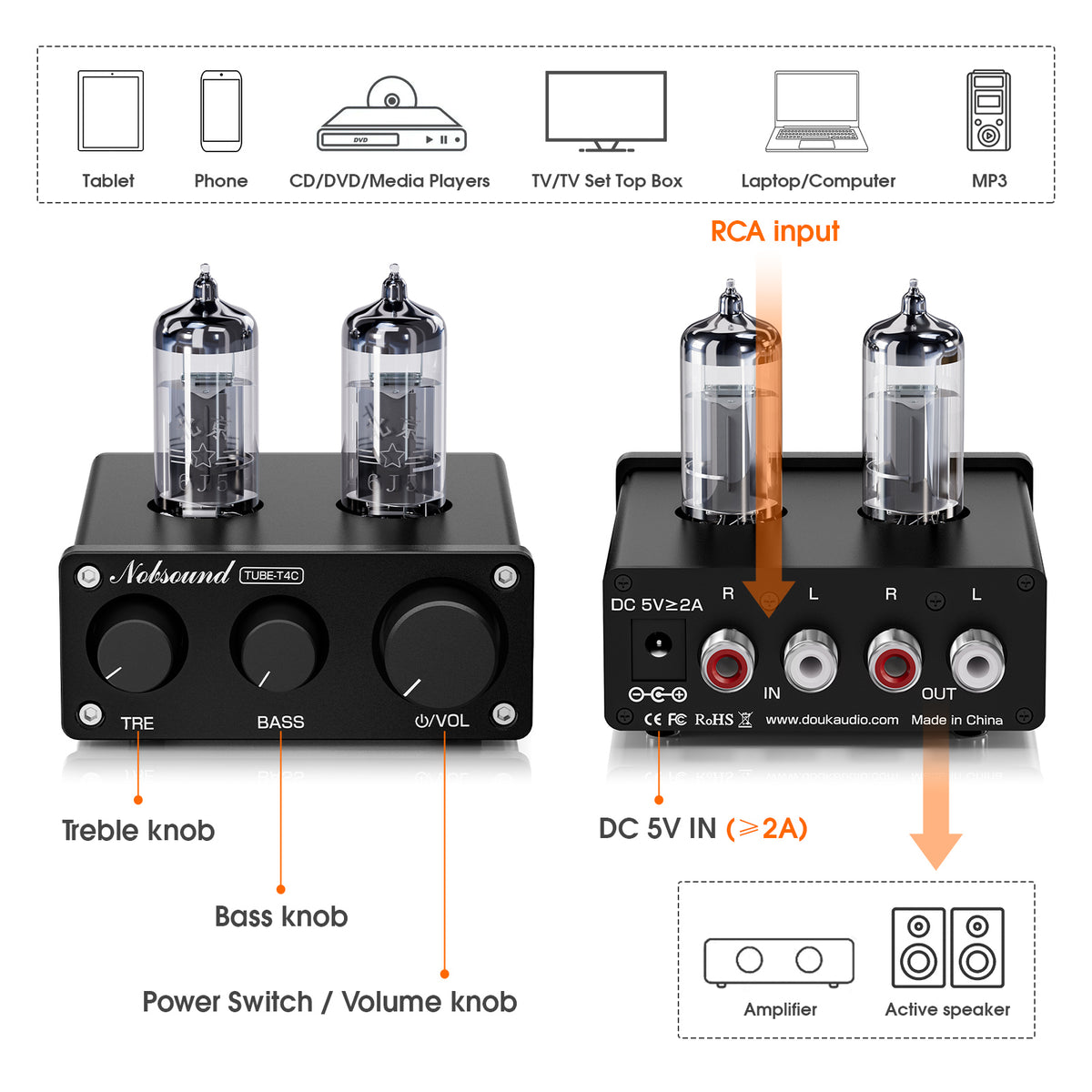 Nobsound TUBE-T4C HiFi Stereo Vacuum Tube Preamp
