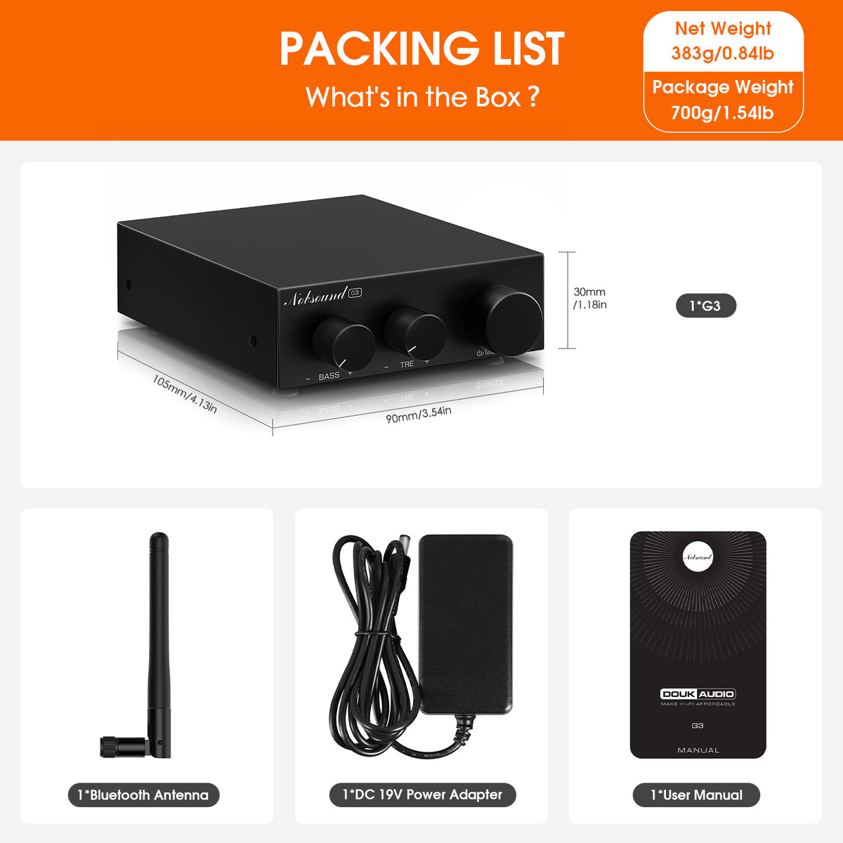 Nobsound G3 Mini Bluetooth Digital Amplifier with Tone Control