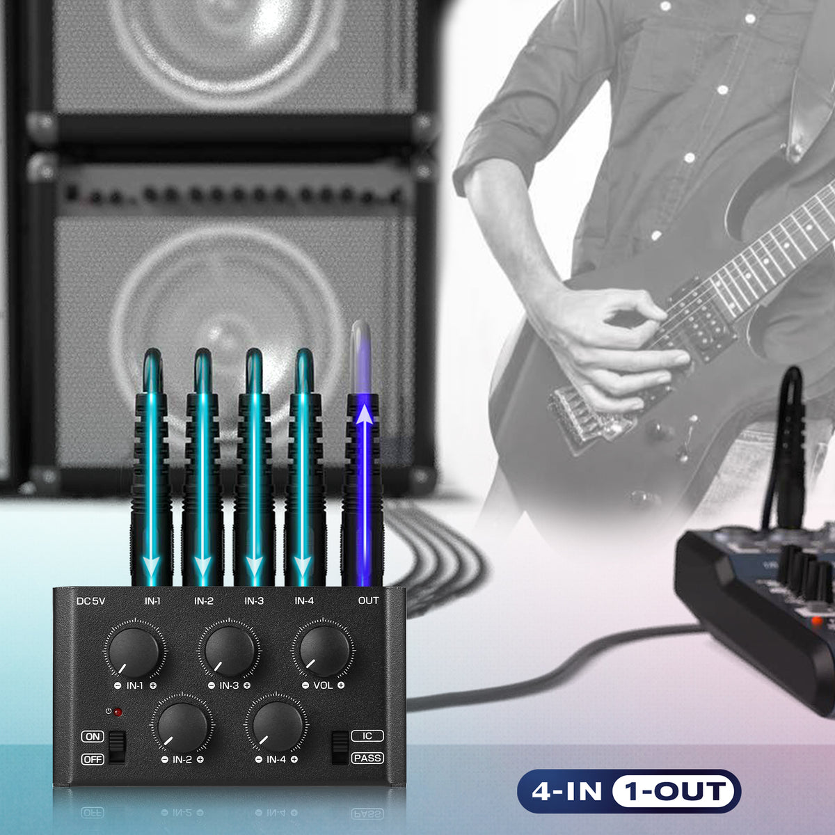 Douk Audio MC5-BX Mini Stereo 4 Channel Audio Mixer Ultra Low-Noise Home/ Studio/ Bar Line Mixer